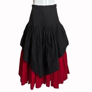 Norma Kamali Skirt Layered Black Red Pleated Long Vintage 90s Peasant Size 6